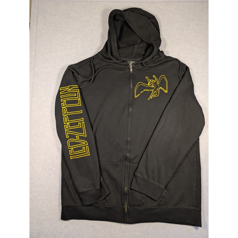 Led Zeppelin Zip Hoodie Mens XXL Black Yellow Zoso Icarus Rock Excellent